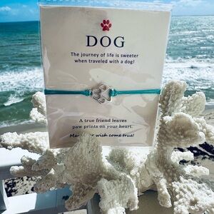 Sweet DOG PRINT Bracelet in turquoise with Silver Charm adjustable - unisex